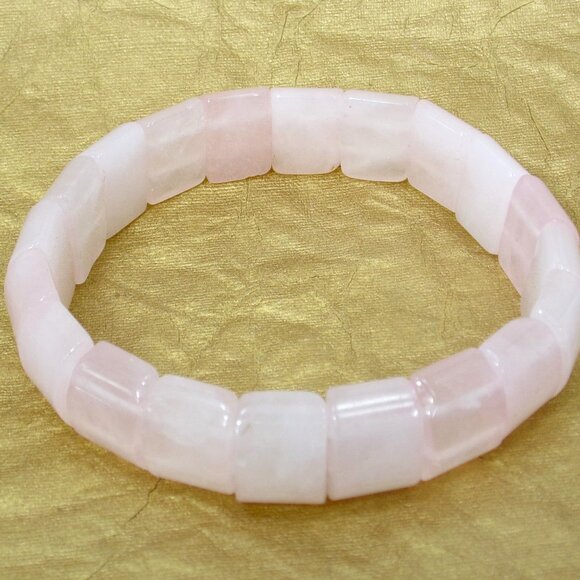 Pink rose quartz stone stretch bracelet with rectangle curved shaped stones - Picture 4 of 12